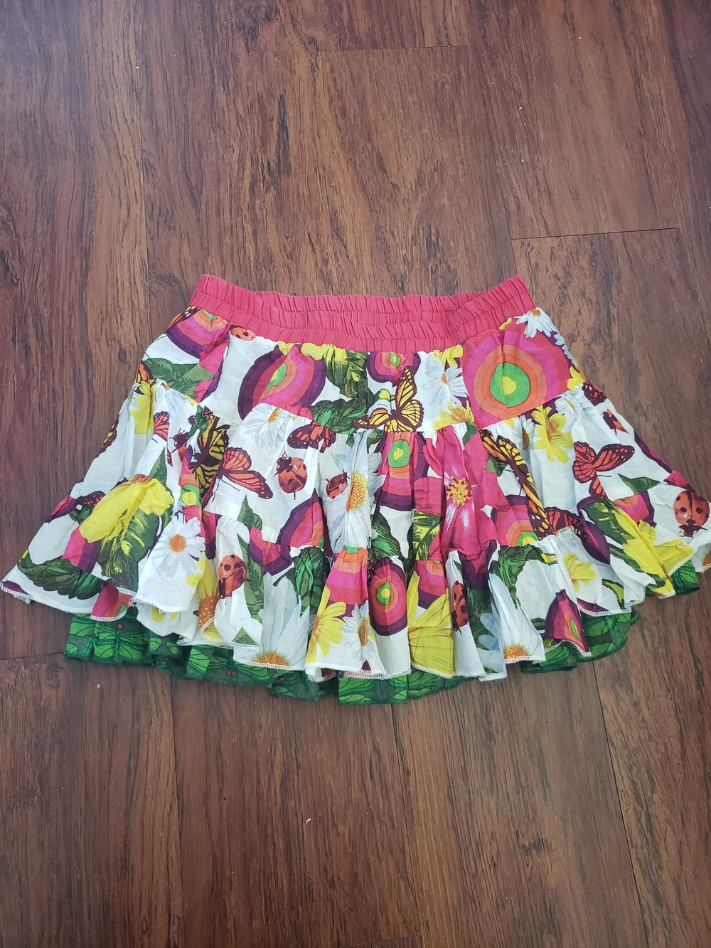 Desigual Floral Tiered Reversible Mini Skirt Girls Size 7/8 Summer Cotton